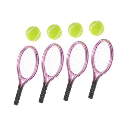 minkissy 4 Sätze Mini Tennis Racket und Ball Set Teiliges Miniatur Sportzubehör für Puppenhäuser für Kreative Spielszene und Dekoration Fördert Motorische Fähigkeiten und Fantasie von minkissy