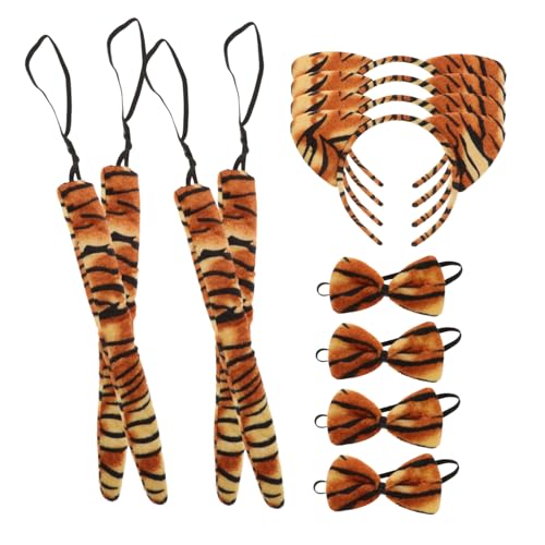 minkissy 4 Sätze Tiger Stirnband Bow-End-Schwanzsatz Tigerohren für Erwachsene Tiger Ohrstirnband Zirkus Tigerohren und Schwanzkinder Fell Tiger Kostüm binden Stoff von minkissy