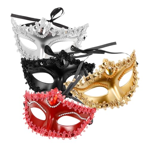 minkissy 4 Stück Halbgesichtsmaske Teiliges Leichtes Bühnenmaske für Tanzparty Fasching Karneval und Kostümfest in Schwarz Rot Gold Silber von minkissy