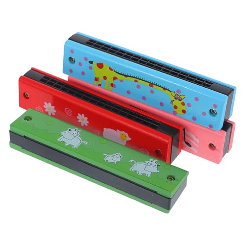 minkissy 4 Stück Holz Mundharmonikas für Spielzeuginstrumente für Anfänger Musikpartys und Blau Grün und Rot von minkissy