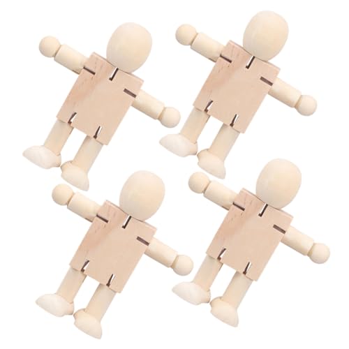 minkissy 4 Stück Holz Roboterfiguren Unvollendete DIY Holzpuppen zum Malen Kreatives Bastelspielzeug für Deko oder Fotorequisiten von minkissy