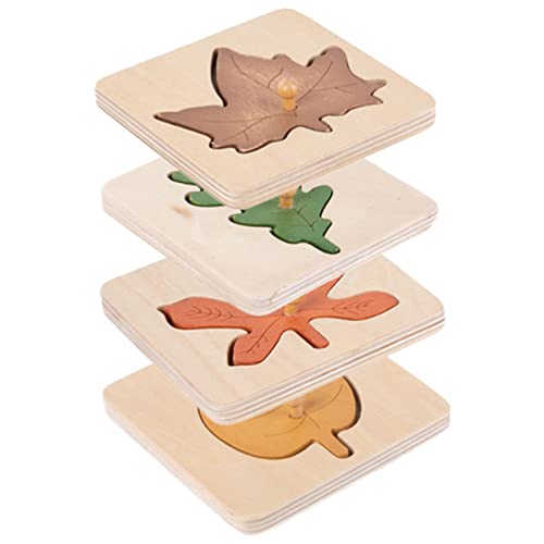 minkissy 4 Stück Holzpuzzle Set mit Blättern Lernspielzeug für Kleinkinder Kognitive und Eltern Junge Mädchen Interaktion Sicheres Holzmaterial mit Abgerundeten Kanten für Spielerisches von minkissy