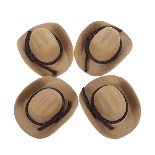 minkissy 4 Stück Mini-Cowboyhut kleine Cowboyhüte zum Basteln zarte kleine Hüte Western Cowgirl Hut Miniaturhüte Miniatur-Cowboyhüte zum Basteln dekorative Minihüte Polyester Beige von minkissy