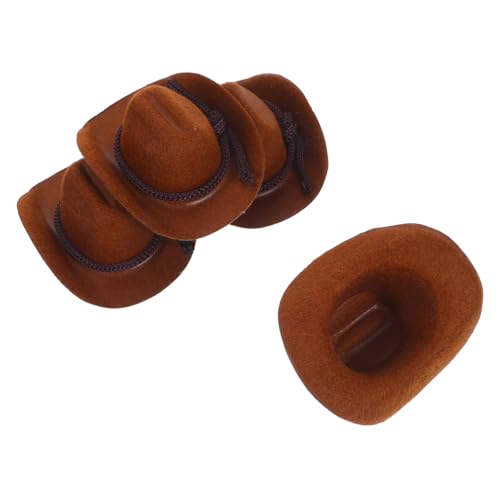 minkissy 4 Stück Miniatur Cowboyhüte für DIY Bastelprojekte Süße Mini Hüte für Puppen Flaschenverschlüsse und Puppenhaus Zubehör Western Party Dekorationen und Requisiten von minkissy
