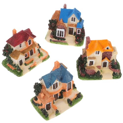 minkissy 4 Stück Miniatur Haus Modell Blumenpot Ornament Harz Deko Figuren für Tischdekoration und Mikrolandschaft für Garten und Geschenkideen von minkissy