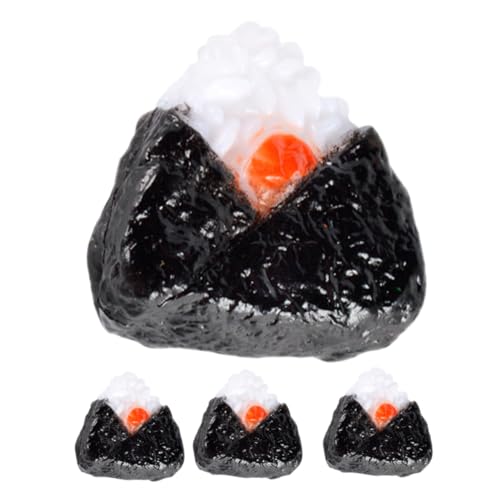 minkissy 4 Stück Miniatur Japanische Reisbällchen Deko Teiliges Winzige Dreieckige Algen Onigiri Modelle Realistische Mini Rice Ball Figuren für Puppenhaus und Fotorequisiten von minkissy