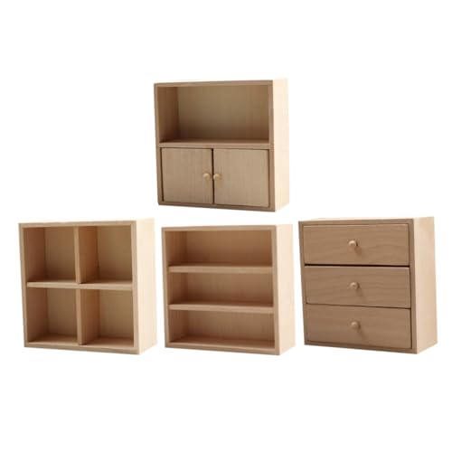 minkissy 4 Stück Miniatur Möbel Set für Puppenhaus Teiliges DIY Holzschrank Set Realistische Mini Möbel für Kreatives Basteln und Dekoration für Erwachsene von minkissy