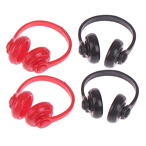 minkissy 4 Stück Puppenhaus Mini Headset Teiliges Schwarze und Rote Miniatur Kopfhörer Dekoration Puppenzubehör für Sammler von minkissy