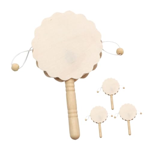minkissy 4 Stück Teiliges DIY Holz Rasseltrommel aus Naturbelassenem Glattem Holz zum Bemalen Kindersicheres Bastelspielzeug für Kreative Handarbeit und Pädagogischen Spaß von minkissy