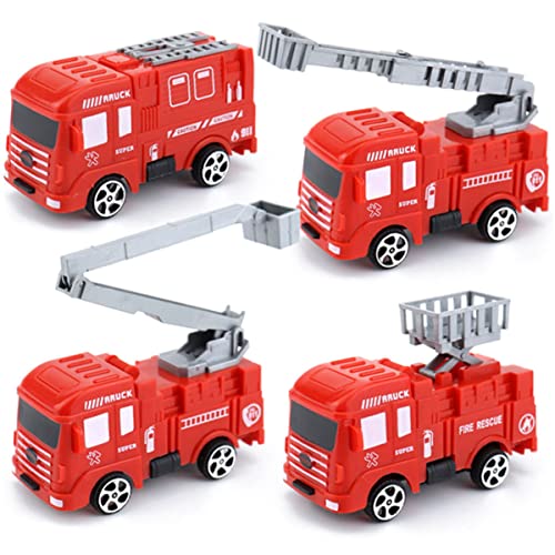 minkissy 4 Stück Teiliges Feuerwehrwagen Tortendeko Kindergeburtstag Party Kuchen Zubehör Lustige Feuerwehrmodelle für Dekoration und Spiel Langlebiges Leichtes Plastikmaterial für Innen von minkissy