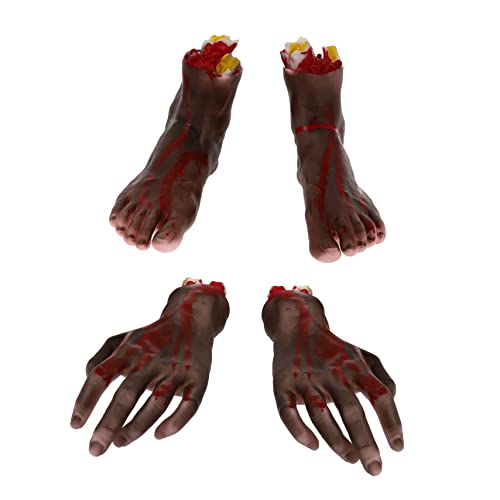 minkissy 4 Stück Teiliges Halloween mit Realistisch Blutigen Abgetrennten Kunsthänden Gruselige Deko für Party und Spukhaus Schwarze Einheitsgröße für Halloween Requisiten und Schaurige von minkissy