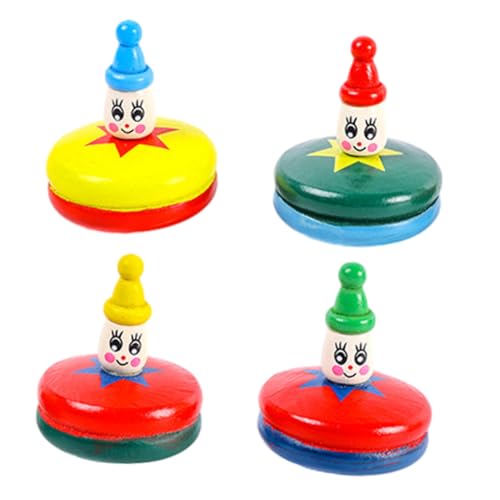 minkissy 4 Stück Teiliges Holz Gyroskop mit Interaktivem Cartoon Design Manuelles Gyroskopspielzeug für Fördert Hand Augen Koordination als Partygeschenk und Indoor Outdoor von minkissy