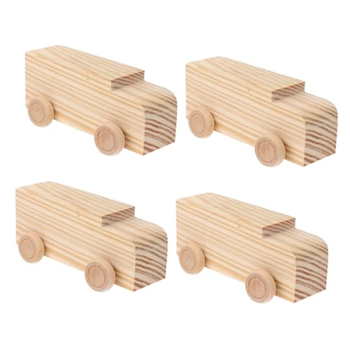 minkissy 4 Stück Teiliges Holzauto DIY Basteln Handbemalt Kreative Kindergarten Malvorlage Glatte Oberfläche zum Bemalen und Dekorieren von minkissy