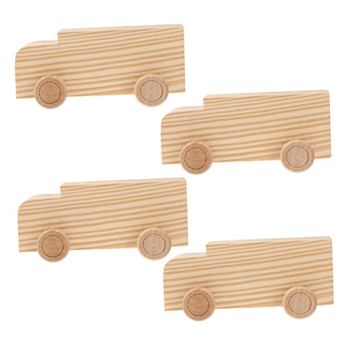 minkissy 4 Stück Teiliges Holzauto zum Bemalen Handbemalte DIY Graffiti Modelle Kindergarten Bastelspielzeug Glatte Oberfläche Kreatives Holzauto Basteln von minkissy