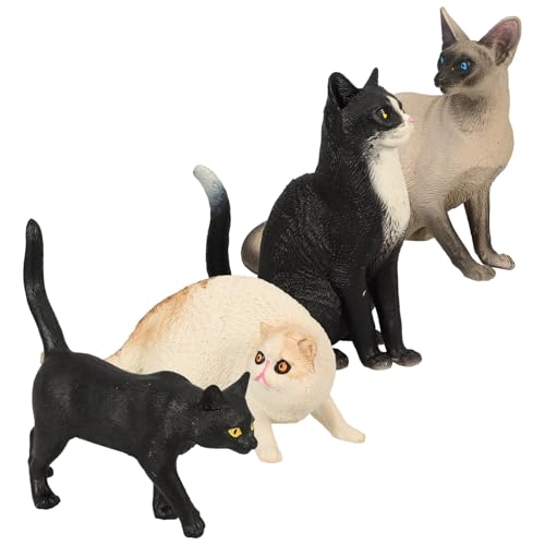 minkissy 4 Stück Teiliges Katzenfiguren aus Solidem Kunststoff Realistische Kleine Katzenstatuen als Dekorative Desktop Ornamente Leicht und Langlebig Lernspielzeug für Katzenliebhaber von minkissy