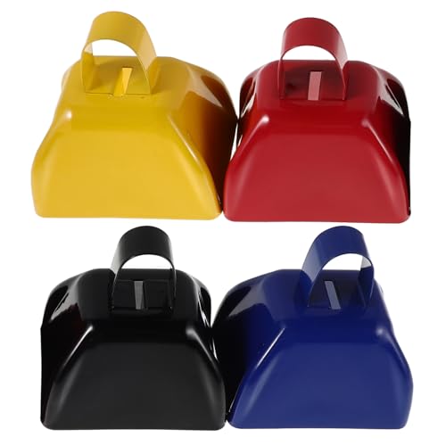 minkissy 4 Stück Teiliges Kleine Metall Kuhglocken mit Ergonomischem Griff Lauter Lärm für Sportveranstaltungen Party und Langlebig und Leicht zu Tragen von minkissy