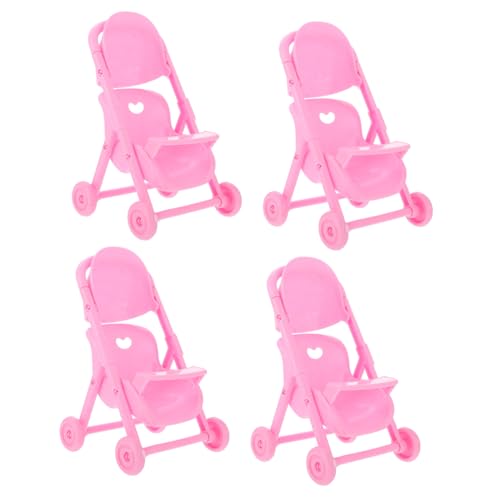 minkissy 4 Stück Teiliges Mini Kinderwagen aus Hochwertigem Kunststoff Rosa Trolley Design für Rollenspiele Kreativität von Kindern von minkissy
