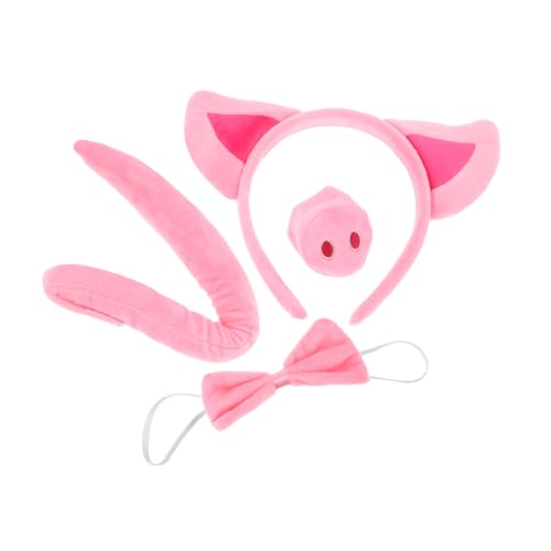 minkissy 4 Stück Teiliges Schwein Kostüm Set mit Plüsch Schweineohren Stirnband Abnehmbarer Schweinenase und Schleife für Halloween Karneval Rollenspiel Zubehör von minkissy