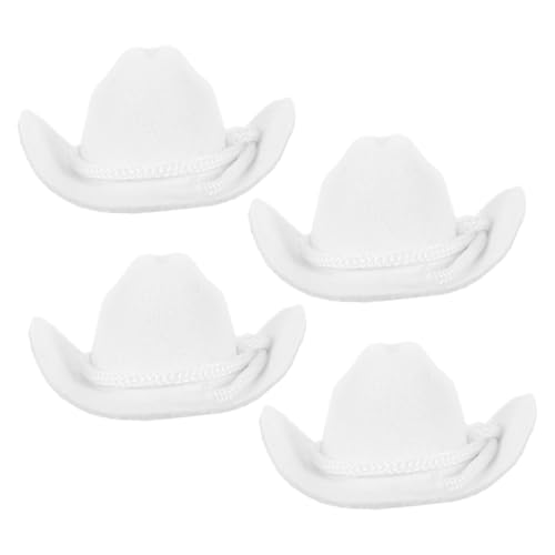 minkissy 4 Stück Teiliges Set Mini Cowboyhüte für Bastelarbeiten Flockierte Miniatur Dollhut Accessoires für Puppenhaus DIY Projekte und Western Party Dekorationen von minkissy