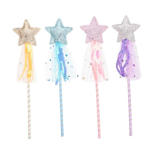 minkissy 4 Stück Teiliges Stern Zauberstab für Mädchen Niedlicher Leichter Feenstab mit Stern Design Sicherer Langlebiger Kinderspaß für Kostüm Cosplay Party Aufführung und Rollenspiele von minkissy