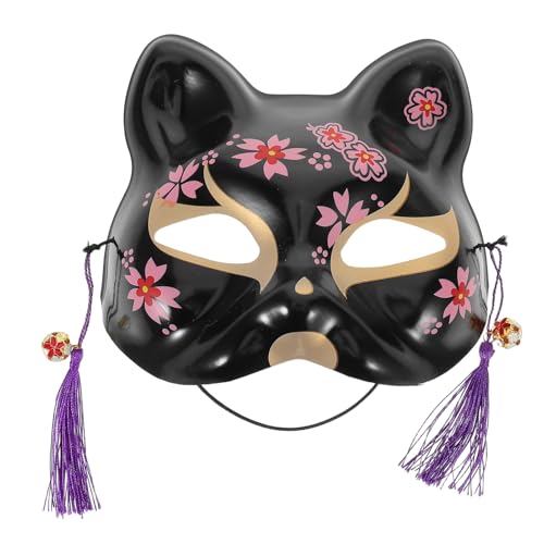 minkissy 4-teilige Katzenmaske: Katzenmaskenmaske Im Japanischen Stil Mit Quaste – Halbgesichts-tierdesign Für Frauen – Halloween-party-cosplay-zubehör von minkissy