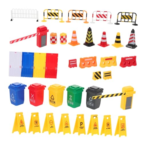minkissy 40 Stück Kunststoff Straßenschilder Spielset mit Warnsignal Verkehrshütchen und Zebrastreifen für Interaktives Lernen und Verkehrssicherheit von minkissy