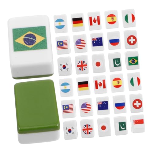 minkissy 48 Stück Mahjong Spielsteine mit Flaggenmuster für Erwachsene und Kinder Kunststoff Legespiel für Picknick und Party Mehrfach Leicht Verständliche Regeln für Familien von minkissy