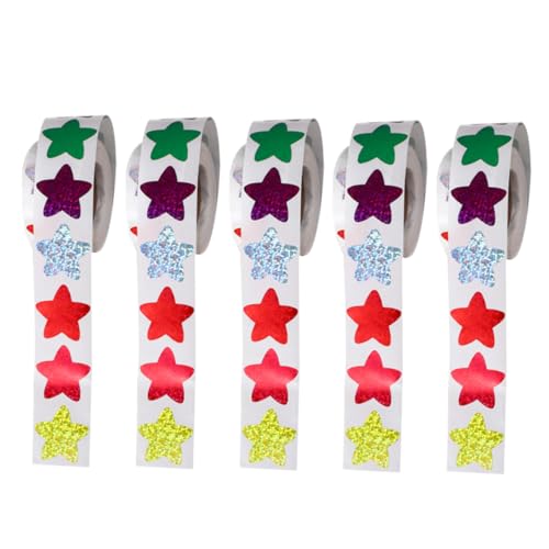 minkissy 5 Rollen Selbstklebende Sternaufkleber Langlebige Belohnungssticker für Erwachsene Kreative DIY Dekoration Kleine Ästhetische Verhaltenssticker für Schule und Geschenke von minkissy