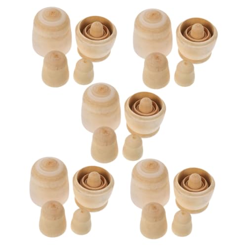 minkissy 5 Sätze DIY Holz Puppen Unbemalt zum Bemalen Verschachtelbare Russische Holzfiguren Glatte Oberfläche Platzsparend für Familienaktivitäten und Dekorationen von minkissy