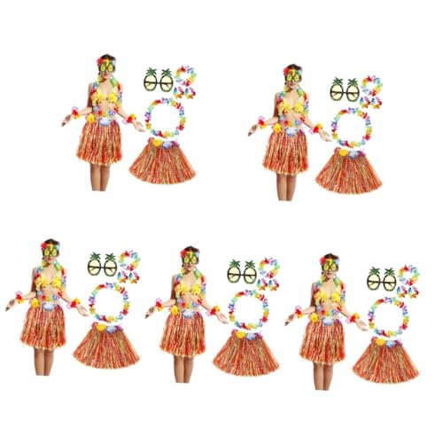 minkissy 5 Sätze Hawaiian Kostümset für Frauen Teiliges mit Lagiger Grasröcke Farbenfrohem Blumenkranz Lustigen Ananas Sonnenbrille für Luau Party Tropische Anlässe minkissy 5 Sätze Hawaiian Kostümset für Frauen Teiliges mit Lagiger Grasröcke Farbenfrohem Blumenkranz Lustigen Ananas Sonnenbrille für Luau Party Tropische Anlässe von minkissy