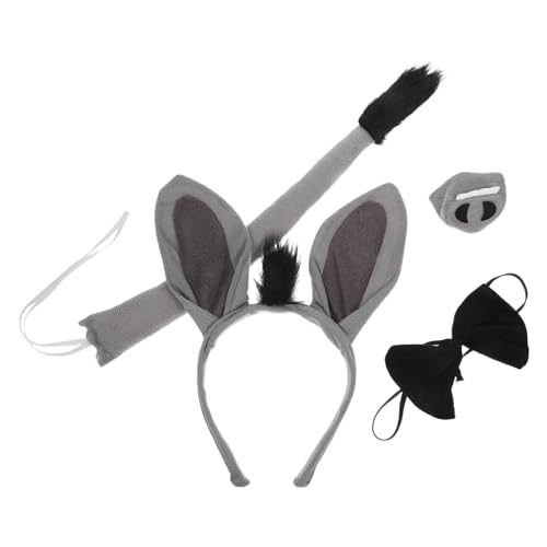 minkissy 5 Sätze Lustiges Eselkostüm Set Teilig mit Eselohren Stirnband Nase Fliege und Strapazierfähiges Cartoon Design für Halloween Karneval Geburtstag und Festlichkeiten für Erwachsene von minkissy