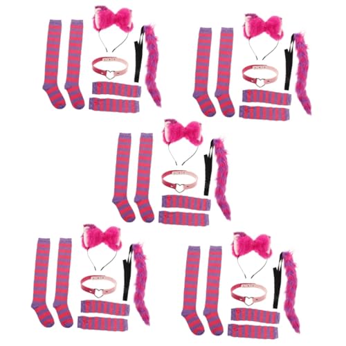 minkissy 5 Sets Katzenohren Stirnband Kleid Anhänger Kostüm Weich Performance Halsband Cosplay Stirnband Haarreifen Katzenohren Haarband Dekorativer Kragen von minkissy