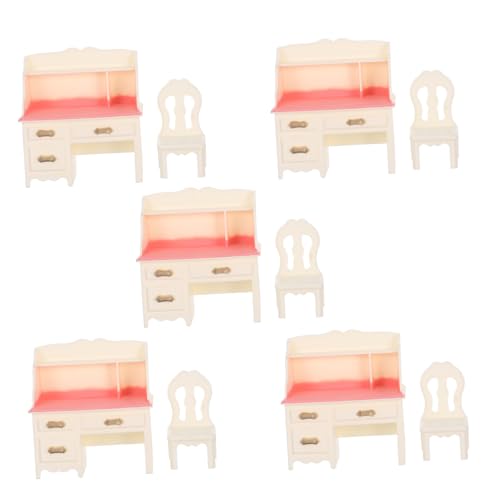 minkissy 5 Sets Mini Puppenhausmöbel Mini Stuhl Puppenhausstühle Puppenhaus Schreibtisch Und Stuhl Miniatur Wohnzimmermöbel Miniatur Schlafzimmereinrichtung Spielhausmöbel von minkissy