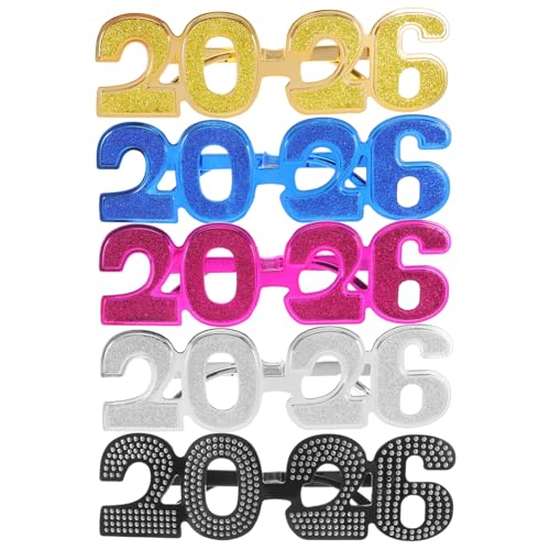 minkissy 5 Stück 2026 Neujahrsbrillen – 2026 Glitzer-Zahlenbrille für Abschlussfeier, Party, Brille für Silvester, Abschlussfeier, Urlaub, Foto-Requisiten minkissy 5 Stück 2026 Neujahrsbrillen – 2026 Glitzer-Zahlenbrille für Abschlussfeier, Party, Brille für Silvester, Abschlussfeier, Urlaub, Foto-Requisiten von minkissy