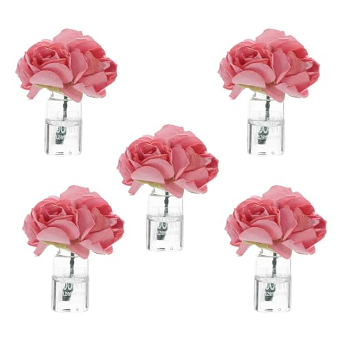 minkissy 5 Stück Miniaturvase mit Künstlichen Blumen Klare Glasflaschen für Puppenhaus-Dekoration Vielseitig für Mini-landschaften Schreibtischornament Platzsparend Rosa von minkissy