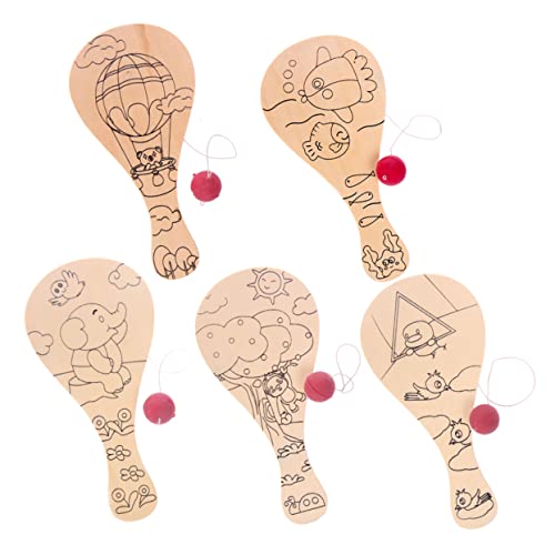 minkissy 5 Stück Teiliges DIY Holz Malpaddel mit Ball Handbemalt Umweltfreundlich Glatte Oberfläche Kreative Bastelspielzeuge für Zeichnen Lernen und Motorische Entwicklung von minkissy