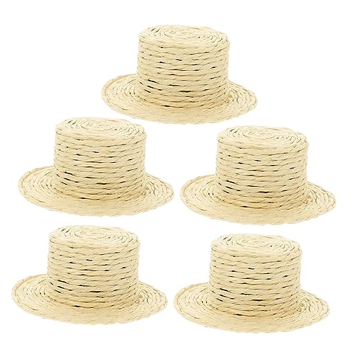 minkissy 5 Stück Teiliges Mini Strohhüte Klein Dekorativ Leicht Langlebig für DIY Basteln Weihnachten Puppenzubehör Kreative Handwerksmütze von minkissy