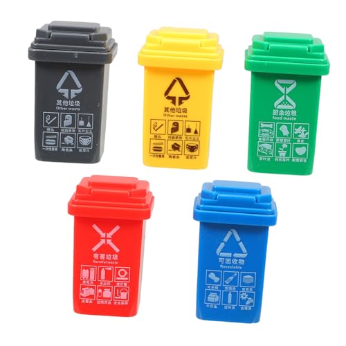 minkissy 5 Stück Teiliges Miniatur Mülltonnen Robustem Material Kreatives Puppenhaus Zubehör für Realistische Abfallbehälter für Lernspiele und Dekoration von minkissy