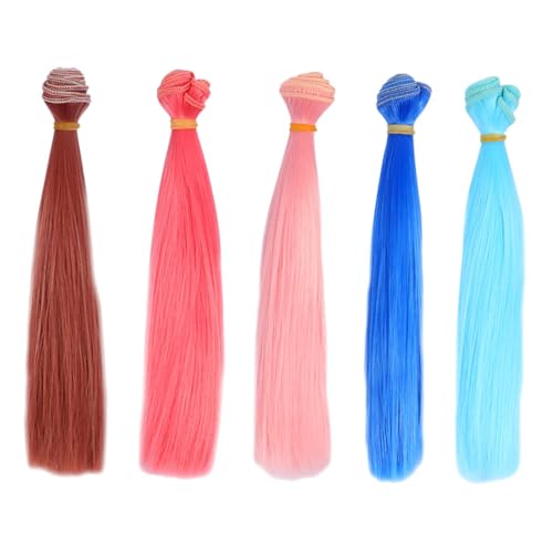 minkissy 5 Stück Teiliges Puppenhaar Glatte Mehrfarbige Hochtemperaturfaser Flexibel Zuschneidbar Realistisch Einfach zu Befestigen Entfernen für DIY Puppenperücken und Bastelprojekte von minkissy
