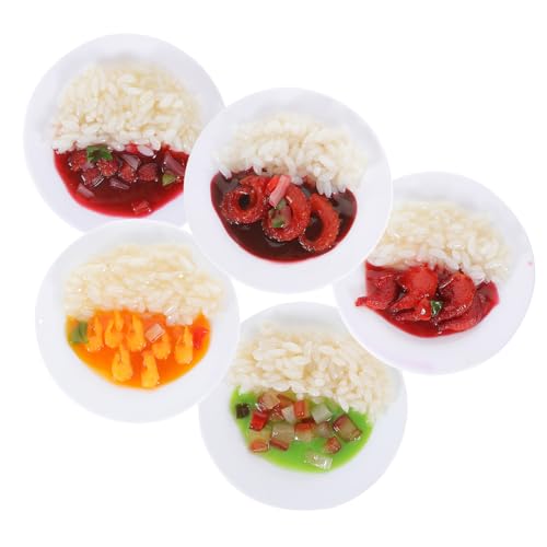 minkissy 5 Stück Teiliges Simulation Food Model Lebensnahe PVC Spielküche Lebensmittel Requisiten Realistische Nachbildung von Gedecktem Reis mit Hähnchenkeule Gemüse Rippchen Geschmortem von minkissy
