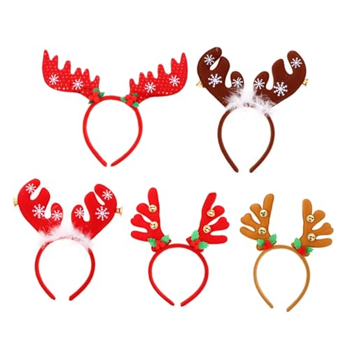 minkissy 5 Stück Teiliges Weihnachtshaarreif Glocken und Cartoon-geweihen Festliche Haarreifen für Erwachsene und Bunte Party-kopfschmuck für Weihnachtsfeiern und Kostümpartys von minkissy