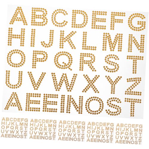 minkissy 6 Blätter Teiliges Goldene Acryl Rhinestone Buchstaben Sticker DIY Selbstklebend Funkelnde Edelstein Aufkleber für Kleidung Taschen Becher und Computer Personalisierte Dekoration von minkissy