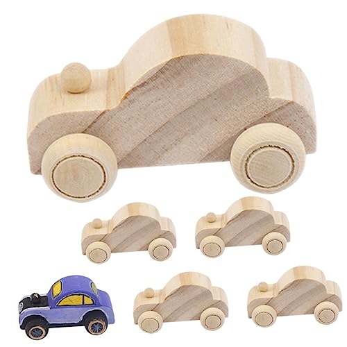 minkissy 6 Stück Teiliges DIY Holzauto Bastelset für Natürliche Holzautos zum Bemalen Ungiftige Holzspielzeuge für Kreative Frühförderung und Gestaltung Leichte Sichere von minkissy