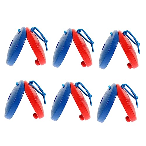 minkissy 6 Stück Teiliges Holz Castagnetten Pädagogisches Schlaginstrument Montessori Musikspielzeug für Farbige Rote und Blaue Orff Instrumente zur Früherziehung von minkissy