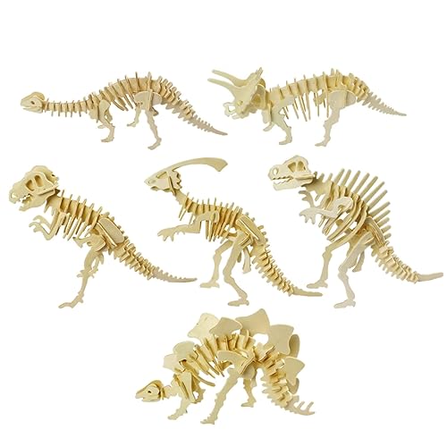 minkissy 6 Stück Teiliges Holzpuzzle Dinosaurier Bunte Sichere Lernspielzeuge für Fördert Hand Auge Koordination und Farberkennung Tyrannosaurus Stegosaurus Triceratops Hadrosaur von minkissy