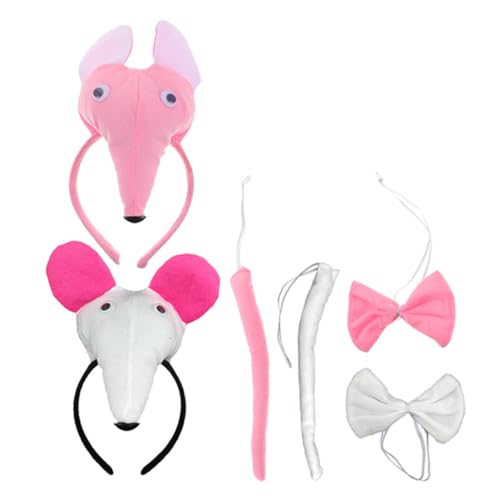 minkissy 6 Stück Teiliges Maus Kostüm mit Mouse Headband Ohren und Schleife Weiches Stirnband Zubehör für Erwachsene Vielseitig Einsetzbar für Karneval Fasching Party und Cosplay von minkissy