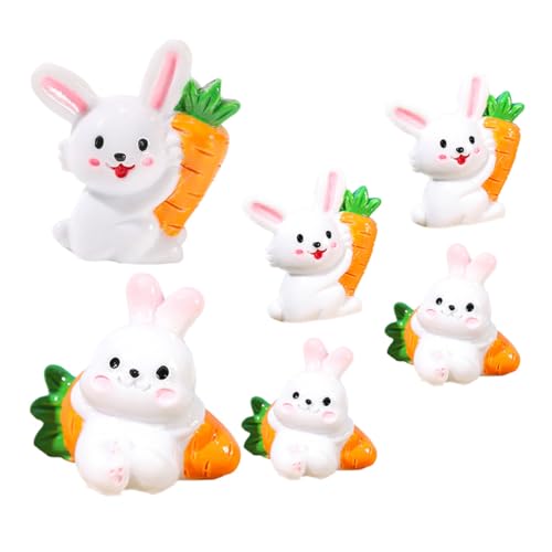 minkissy 6 Stück Teiliges Miniatur Kaninchen Harz mit Karotten Kreative Mini Bunny Figuren für Garten Balkon und Osterdeko Detailreiche Hasenstatuen für Miniatur landschaften und von minkissy