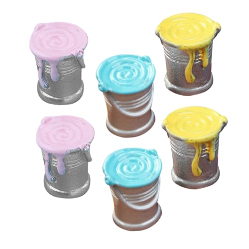 minkissy 6 Stück Teiliges Miniatur Ölfarbeimer Puppenhaus Zubehör Realistische Mini Paintbuckets Farblich Gemischt für DIY Modelle und Puppenhaus Dekoration von minkissy