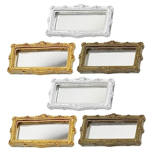 minkissy 6 Stück Teiliges Miniatur Spiegel aus Resin Antike Quadratische Miniaturen für Puppenhaus Dekoration Detailreiche Kleine Spiegel Ornamente Bronze Silber und Gold Langlebig und von minkissy