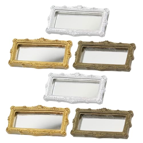 minkissy 6 Stück Teiliges Miniatur Spiegel aus Resin Klassische Quadratische Puppenhaus Deko Bronze Silber Gold Detailreiche Mini Möbel Accessoires für DIY Basteln von minkissy